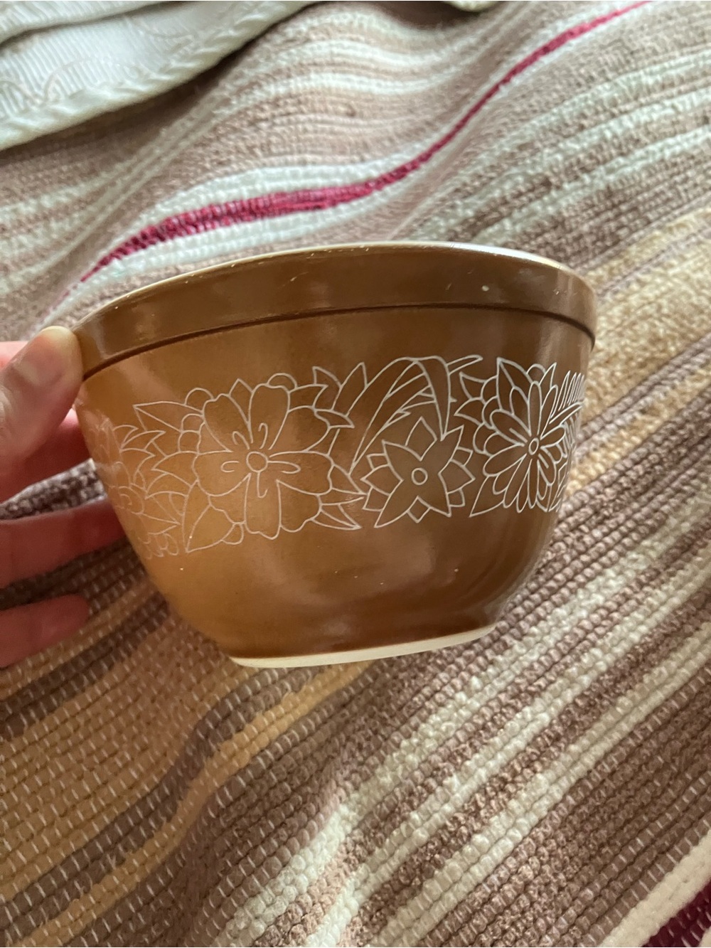 Brown floral Pyrex bowl